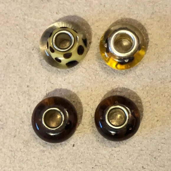 Four brown & gold art glass beads with brown dots Fit MINI holders only - Picture 1 of 4